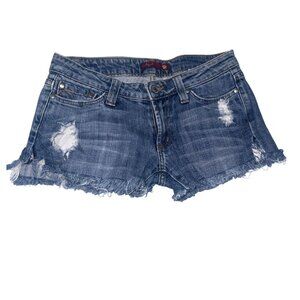 La Girl Distressed Denim Cutoff Shorts With Frayed Hem - Blue - Womens Size 1
